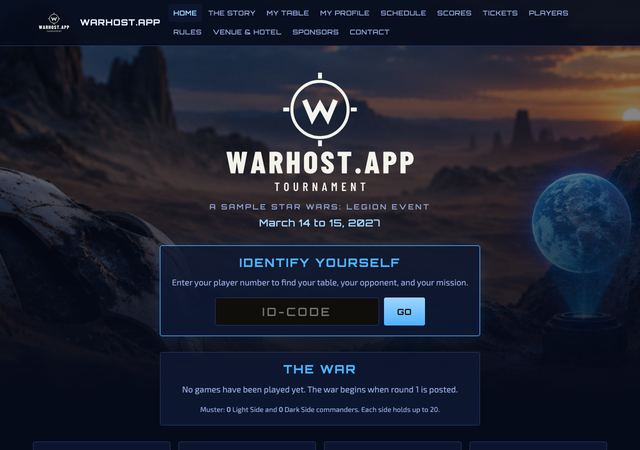 Warhost.App home page in the Star Wars: Legion look